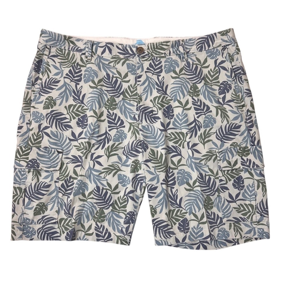Tommy Bahama Mens 40 Tropical Leaf Print Cargo Shorts Blue Green Cotton Stretch